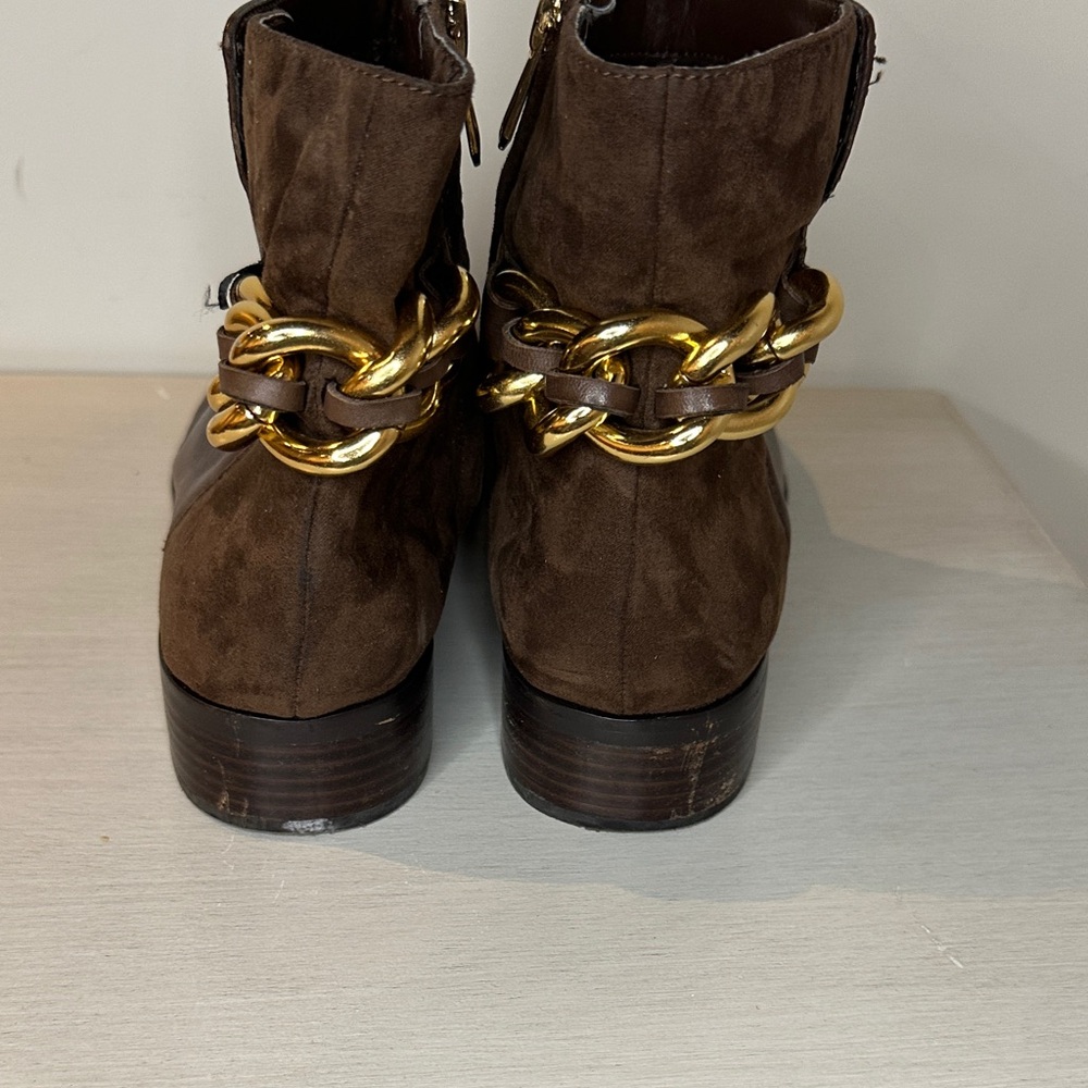 Sam Edelman Brown Leather and Suede Ankle Boots with Gold Accents